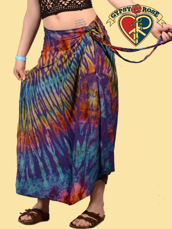 MIDNIGHT HOUR TYE DYE RAYON LONG WRAP SKIRT Gypsy Rose