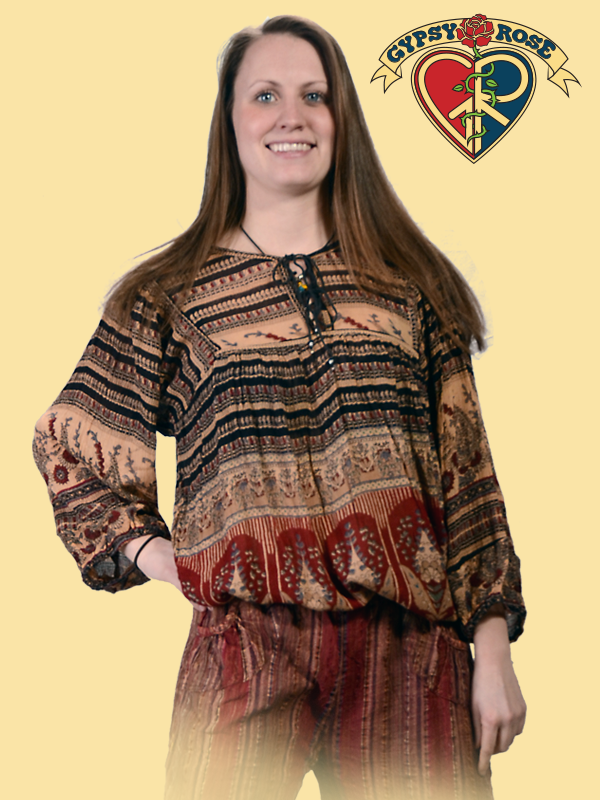 Born Free Printed Cotton Hippie Top Gypsy Rose