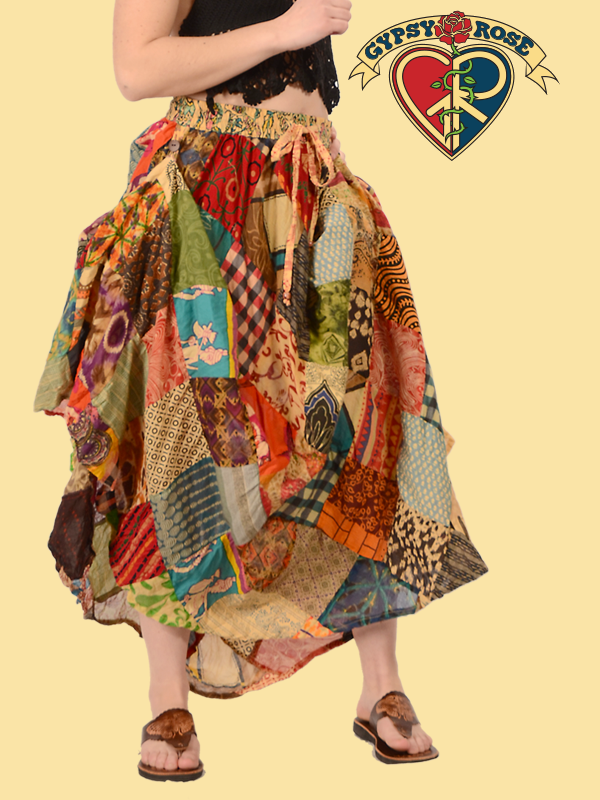 Festy Style Diamond Patchwork Finger Loops Skirt Gypsy Rose