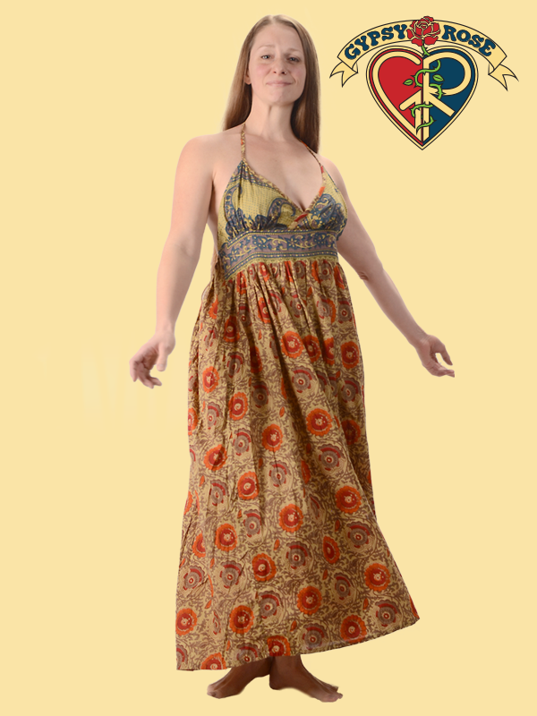 Cotton Print Maxi Halter Dress Gypsy Rose