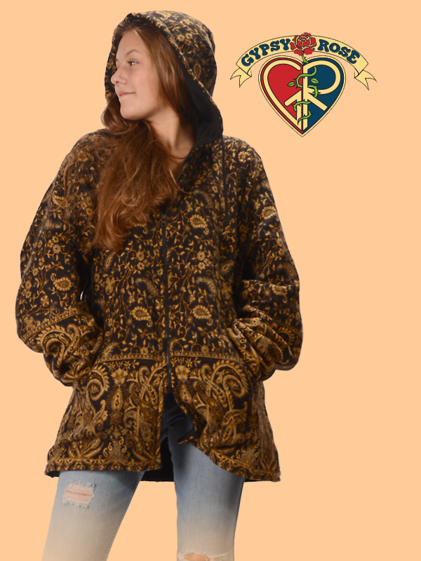 Woven Floral Zip Up Hoodie Gypsy Rose