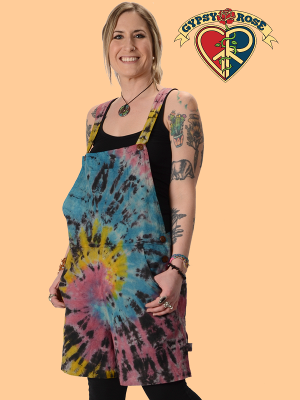 Tie dye shop short overalls