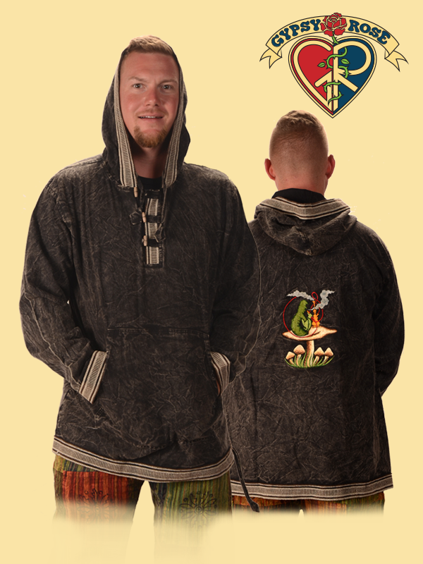 Hookah Smoking Caterpillar Hand Embroidered Gheri Hoodie Gypsy Rose