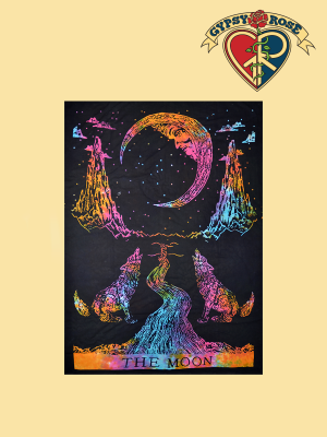 Tye Dye Wolf And Moon Twin Tapestry