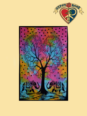 Tye Dye Heart Tree with  Elephants Twin Tapestry