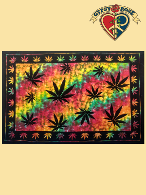 Multi Cannabis Leaves Tye Dye Twin Tapestry