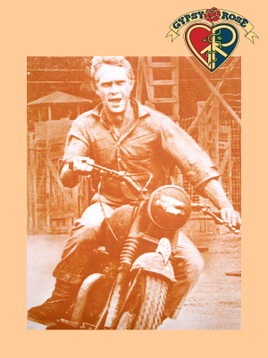 Steve Mcqueen On Motorcycle Mini Poster