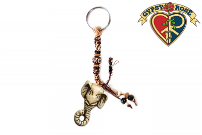 ELEPHANT HEAD CARVED BONE KEYCHAIN