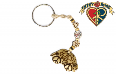 Beetle Bug Car Carved Bone and Hemp Keychain