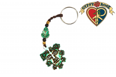 Green Man Carved Bone Keychain