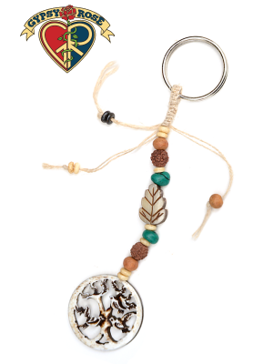 Bird Song Tree Hand Carved Bone Pendant Keychain
