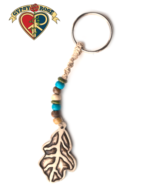 Catch Me If You Can Leaf Hand Carved Bone Pendant On Hemp Keychain