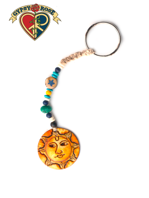 Sun Shiny Day Hand Carved Bone Pendant On Hemp Keychain