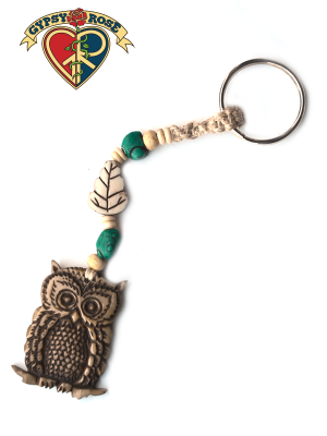 Wise Up Owl Hand Carved Bone Pendant On Hemp Keychain