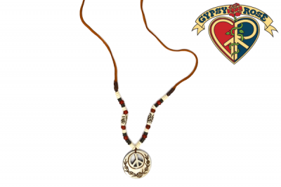 Peace Symbol Cutout Carved Bone Pendant Necklace