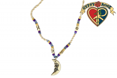 Crescent Moon Carved Bone Pendant Hemp Necklace