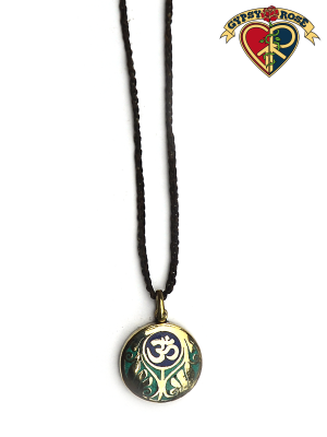Om In Design Gemstone Inlay And Metal Pendant On Braided Cord Necklace