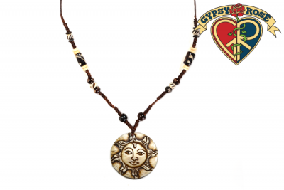 LIVELY SUN CARVED BONE PENDANT NECKLACE