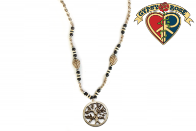 BIRDS ON BRANCHES CARVED BONE PENDANT NECKLACE