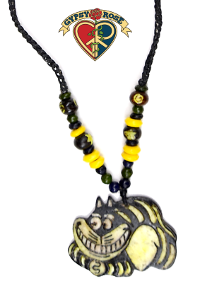 Cheshire Cat Colored Bone Bead Necklace