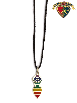 Seven Chakra Earth Goddess Stone Powder Inlay And Metal Pendant On Braided Cord Necklace