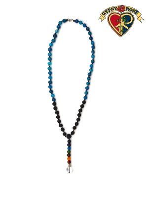 Chakra Gemstone And Quartz Crystal Pendant On Lava Bead And Agate Gemstone Necklace