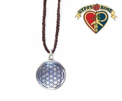 Stardust Flower Of Life Stone Powder Inlay Pendant On Braided Cord Necklace
