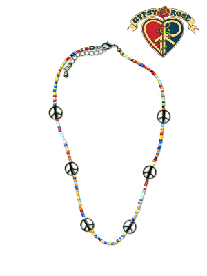 Peace Sign Charm With Colored Beads Necklace