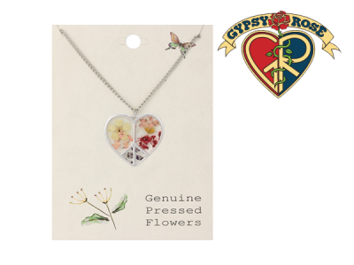 Silvertone Heart with Dried Flowers Necklace