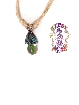 HEMP FIMO GLASS MUSHROOM NECKLACE