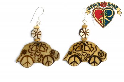 Beetle Bug Car Carved Bone Earrings