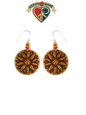 Sunflower Hand Carved Bone Earrings
