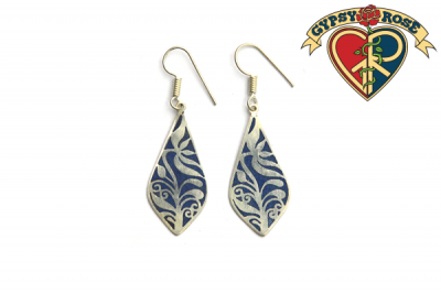 Teardrop Plant Crushed Gemstone Inlay Metal Earrings
