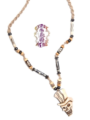 Grinnin' In The Graveyard Bone Pendant On Hemp Necklace