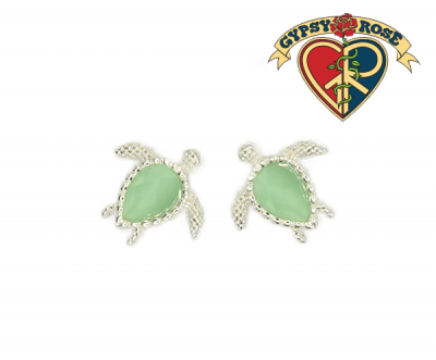 Silver And Green Cat Eye Turtle Earring