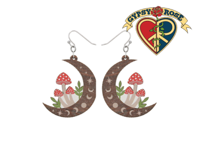 Wood Mushroom Moon Earring