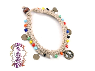 PEACE SIGN WITH BEADS ON HEMP BRACELET
