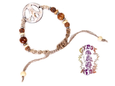 PEACE WOOD & BONE BEADED HEMP BRACELET