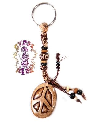 HEMP KEY CHAIN WITH BONE PEACE PENDANT