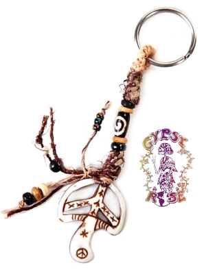 HEMP KEY CHAIN WITH BONE PEACE MUSH PENDANT