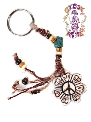 HEMP KEY CHAIN WITH BONE PEACE FLOWER PENDANT