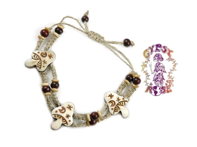 HEMP BEADED DOUBLE STRAND BONE MINI MAGIC MUSHROOM BRACELET