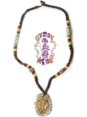 RASTA LION BEADED BONE NECKLACE