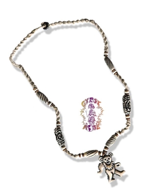 GRATEFUL DEAD DANCING BEAR BONE BEADED HEMP NECKLACE