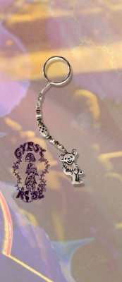 GRATEFUL DEAD DANCING BEAR BONE AND HEMP KEYCHAIN
