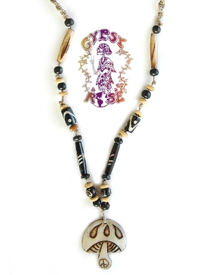 DROPPIN' OUT MUSHROOM HEMP & BONE NECKLACE