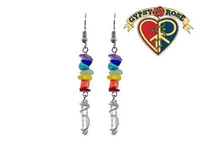 Chakra Chip Stone With Wire Wrapped Clear Quartz Crystal Earrings