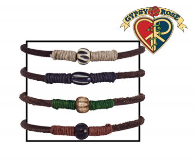 Leather Adjustable Band With Bone Bead Bracelet