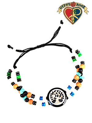 Life's Force Tree Bone Inlay On Horn Pendant 2 Row Bracelet