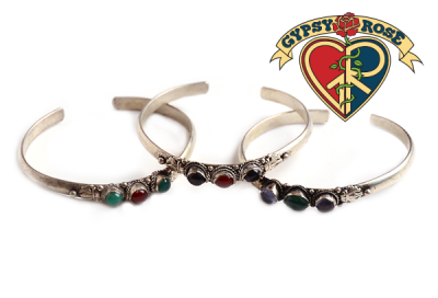 Layla Silvertone Bangle Bracelet with Assorted Stones